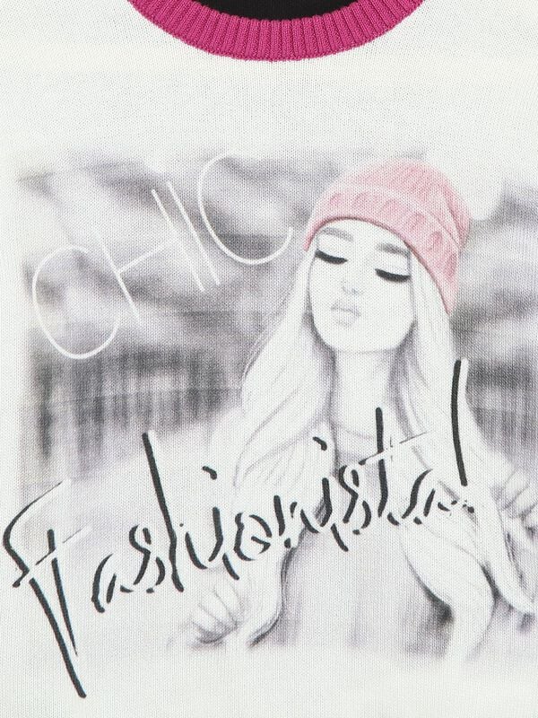 White Tricot Pullover With Print image number 2